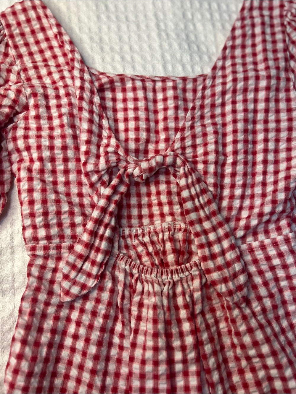 LOFT Red and White Gingham Mini Dress - Picture 8 of 9